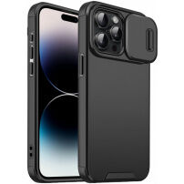 Etui matowe z przesuwaną osłoną aparatu fotograficznego na iPhone 14 Pro - czarny