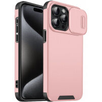 Etui matowe z przesuwaną osłoną aparatu fotograficznego na iPhone 15 Pro - różowy