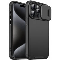 Etui matowe z przesuwaną osłoną aparatu fotograficznego na iPhone 15 Pro Max - czarny