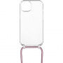 Etui przezroczyste FIXED Pure Neck ze smyczą do iPhone’a 14 - różowy