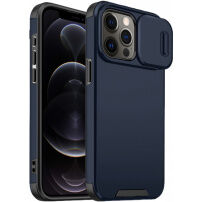 Etui matowe z przesuwaną osłoną aparatu fotograficznego na iPhone 12 Pro Max - ciemnoniebieski
