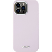 Etui silikonowe DKNY Silver Metal Logo z MagSafe do iPhone’a 15 Pro Max - różowy