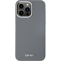 Etui silikonowe DKNY Silver Metal Logo z MagSafe do iPhone’a 15 Pro Max - szary
