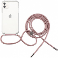 Etui przezroczyste FIXED Pure Neck ze smyczą do iPhone’a 11 - różowy