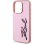 Karl Lagerfeld Metalowe etui Wrinkled Signature Logo do iPhone'a 15 Pro Max - różowe