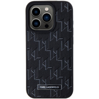 Karl Lagerfeld Metalowa nakładka z logo z monogramem i MagSafe do iPhone'a 15 Pro Max - czarna
