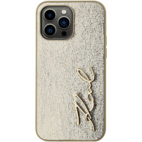 Karl Lagerfeld Metalowe etui Wrinkled Signature Logo do iPhone'a 14 Pro Max - złote