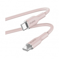 PURO Miękki kabel do ładowania i transmisji danych USB-C / USB-C do iPhone'a / iPada / AirPods - 1,5 m - różowy