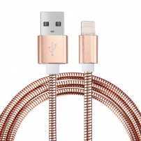 Kabel do synchronizacji i ładowania lightning z metalowym oplotem dla iPhone / iPad / iPod - różowo-złoty
