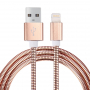 Kabel do synchronizacji i ładowania lightning z metalowym oplotem dla iPhone / iPad / iPod - różowo-złoty