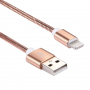 Kabel do synchronizacji i ładowania lightning z metalowym oplotem dla iPhone / iPad / iPod - różowo-złoty