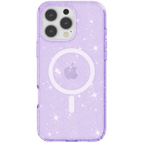 Przezroczyste etui z brokatem i MagSafe do iPhone'a 16 Pro - fioletowe