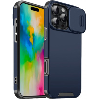 Matowe etui z przesuwaną osłoną aparatu do iPhone'a 16 Pro Max - ciemnoniebieskie
