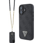 Guess Metalowe etui z logo i paskiem ze Strass Triangle 4G do iPhone'a 16 - szare