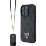 Guess 4G Strass Triangle Metal Logo Case z paskiem do iPhone'a 16 Pro - szare