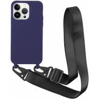 Matowe etui z regulowanym paskiem do iPhone'a 13 Pro - granatowe