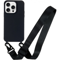 Matowe etui z regulowanym paskiem do iPhone'a 15 Pro Max - czarne