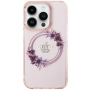 Guess Błyszcząca osłona logo Flowers Ring z MagSafe dla iPhone'a 16 Pro - różowa