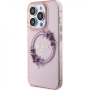 Guess Błyszcząca osłona logo Flowers Ring z MagSafe dla iPhone'a 16 Pro - różowa