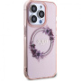Guess Błyszcząca osłona logo Flowers Ring z MagSafe dla iPhone'a 16 Pro - różowa
