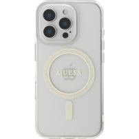 Guess Brokatowa osłona pierścieniowa IML z MagSafe do iPhone'a 16 Pro Max - przezroczysta