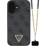 Guess Metalowe etui z logo i paskiem ze Strass Triangle 4G do iPhone'a 16 - szare