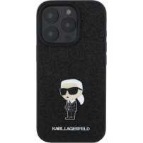 Karl Lagerfeld Naprawiono brokatowe etui Glitter Metal Ikonik do iPhone'a 16 Pro Max - czarne
