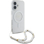 Guess Etui z paskiem IML Glitter Beads z pętelką i MagSafe na iPhone'a 16 - srebrne