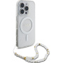 Guess Etui z paskiem IML Glitter Beads z pętelką i MagSafe do iPhone'a 16 Pro - srebrne