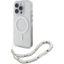 Guess Etui z paskiem IML Glitter Beads z pętelką i MagSafe do iPhone'a 16 Pro Max - srebrne