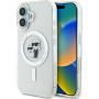 Karl Lagerfeld Brokatowe etui IML Karl i Choupette z MagSafe dla iPhone'a 16 - srebrne