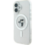 Karl Lagerfeld Brokatowe etui IML Karl i Choupette z MagSafe dla iPhone'a 16 - srebrne