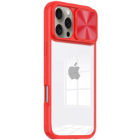 Etui z przesuwaną osłoną obiektywu aparatu do iPhone'a 16 Pro Max - czerwona