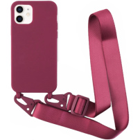 Matowe etui z regulowanym paskiem do iPhone'a 12 / 12 Pro - bordowe