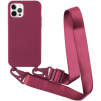 Matowe etui z regulowanym paskiem do iPhone'a 12 Pro Max - bordowe