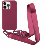 Matowe etui z regulowanym paskiem do iPhone'a 13 Pro Max - bordowe