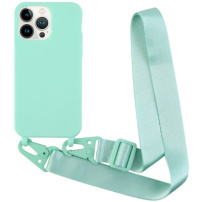 Matowe etui z regulowanym paskiem do iPhone'a 13 Pro Max - turkusowe