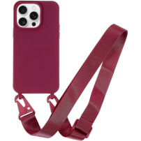 Matowe etui z regulowanym paskiem do iPhone'a 14 Pro - bordowe
