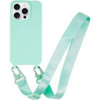 Matowe etui z regulowanym paskiem do iPhone'a 14 Pro - turkusowe