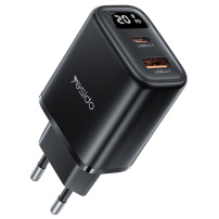 Yesido YC68 adapter ładowarki z wyświetlaczem i portami USB-C / USB-A - 20W - czarny