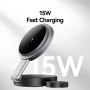 USAMS CD234 3w1 Składana Magnetyczna Bezprzewodowa Podstawka do iPhone / Apple Watch / AirPods - 15W - ciemnoszary