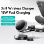 USAMS CD234 3w1 Składana Magnetyczna Bezprzewodowa Podstawka do iPhone / Apple Watch / AirPods - 15W - ciemnoszary