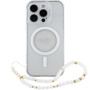 Guess Etui z paskiem IML Glitter Beads z pętelką i MagSafe do iPhone'a 16 Pro Max - srebrne