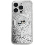Karl Lagerfeld Osłona główki Karla i Choupette z płynnym brokatem i MagSafe do iPhone'a 16 Pro - srebrna