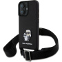 Karl Lagerfeld Metalowe etui Saffiano Crossbody Karl i Choupette z regulowanym paskiem do iPhone'a 16 - czarne
