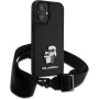 Karl Lagerfeld Metalowe etui Saffiano Crossbody Karl i Choupette z regulowanym paskiem do iPhone'a 16 - czarne