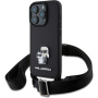 Karl Lagerfeld Metalowe etui Saffiano Crossbody Karl i Choupette z regulowanym paskiem do iPhone'a 16 Pro - czarne