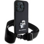 Karl Lagerfeld Metalowe etui Saffiano Crossbody Karl i Choupette z regulowanym paskiem do iPhone'a 16 Pro - czarne