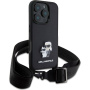 Karl Lagerfeld Metalowe etui Saffiano Crossbody Karl i Choupette z regulowanym paskiem do iPhone'a 16 Pro Max - czarne