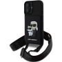 Karl Lagerfeld Etui Saffiano Crossbody Karl i Choupette z regulowanym paskiem do iPhone'a 16 - czarne